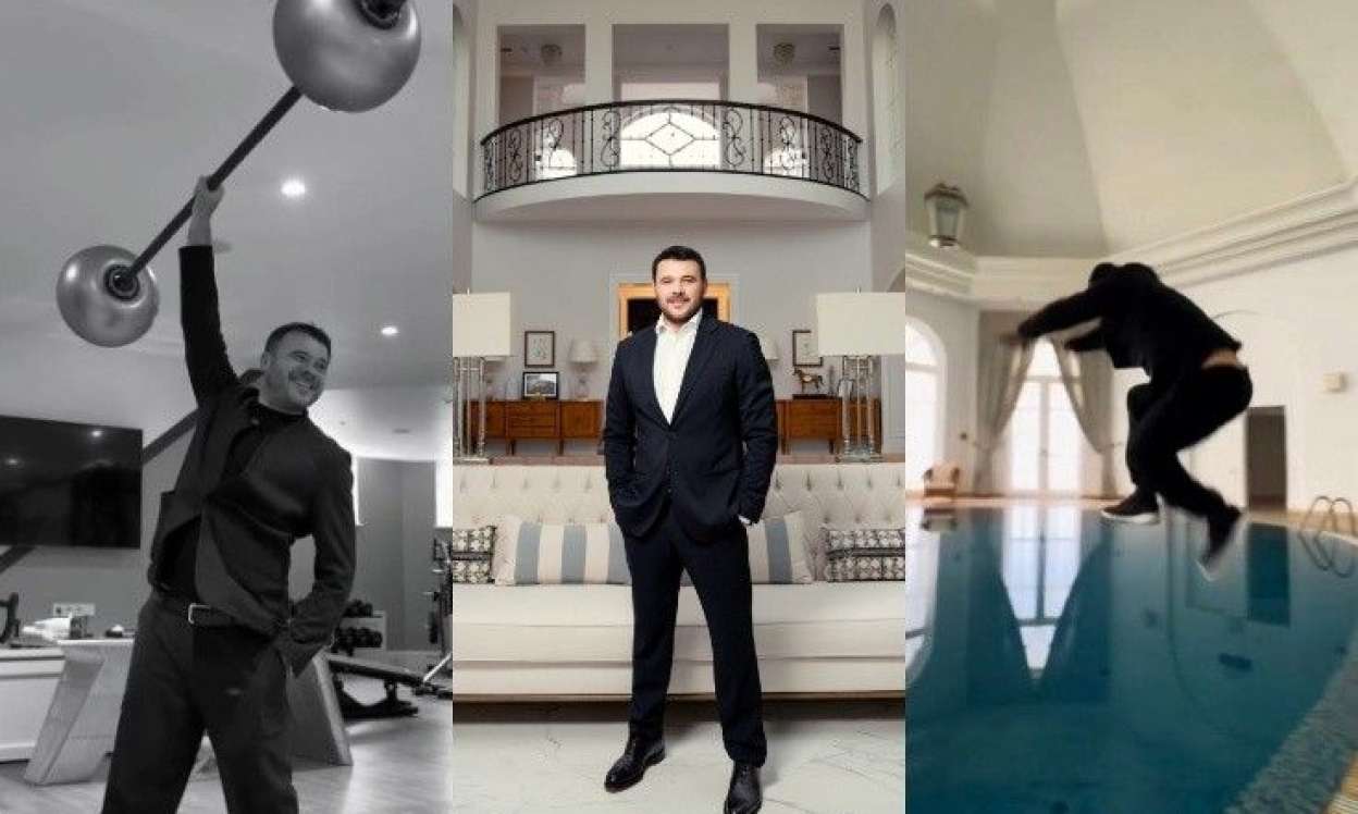 Emin lüks villasını nümayiş etdirdi - Kostyumda hovuza tullandı  - VİDEO