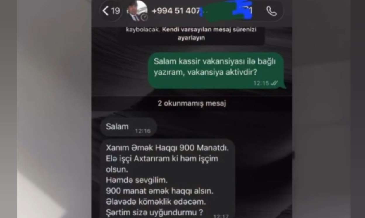 900 manatlıq iş elanında qadına əxlaqsız təklif:  Həm işçi axtarıram, həm sevgili - VİDEO