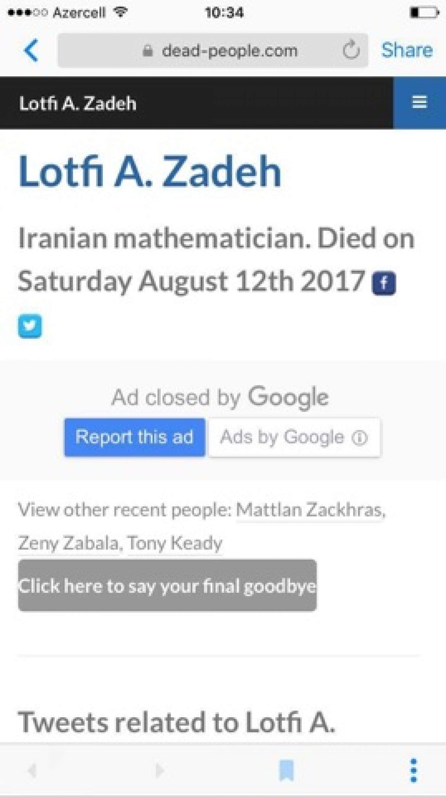  Lütfi Zadə vəfat etdi -  ABŞ mətbuatı yazır/ YENİLƏNİB