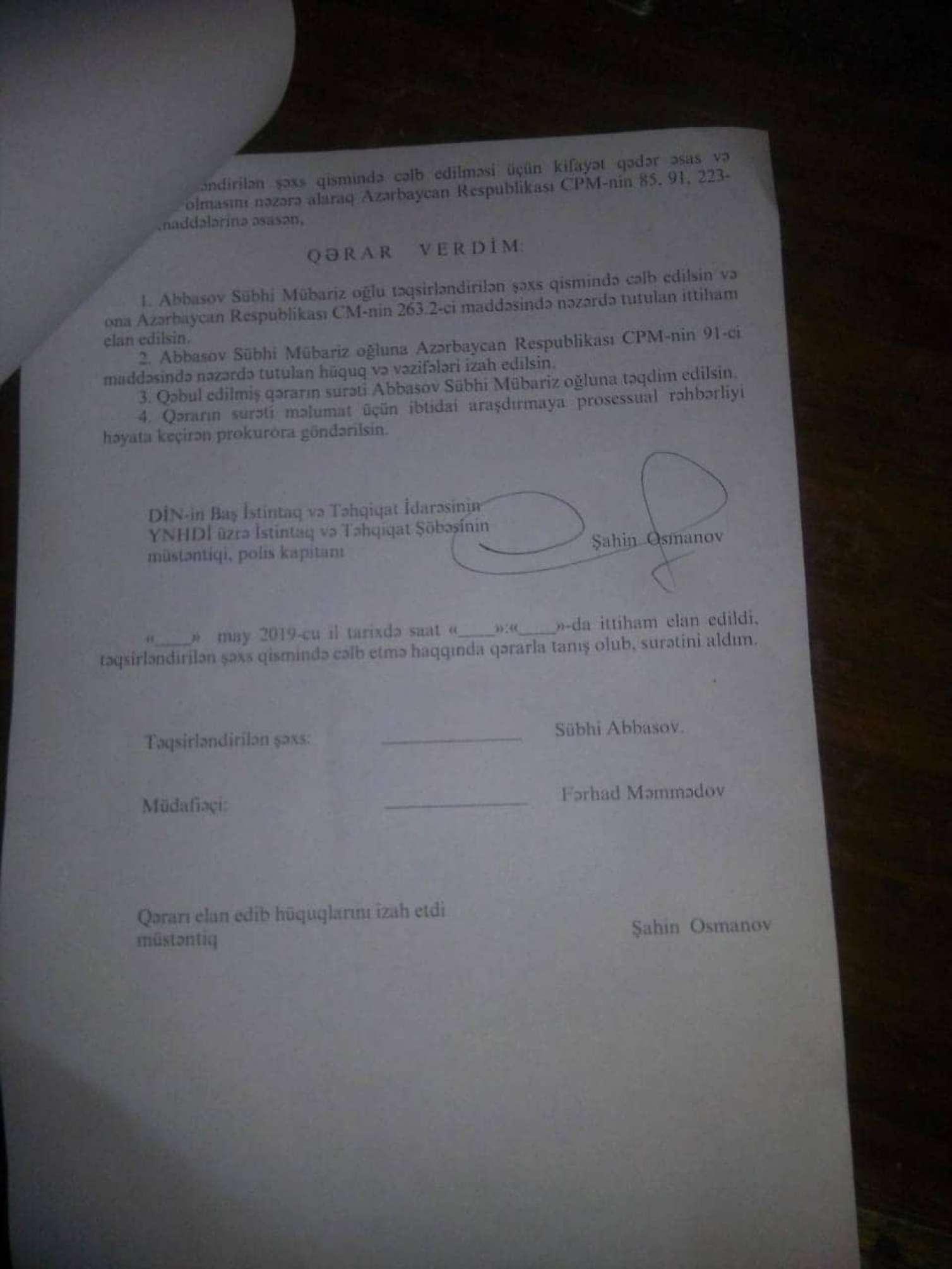 Polis müstəntiqi Şahin Osmanov dəlilləri niyə yox etdi? - RÜŞVƏT QALMAQALI