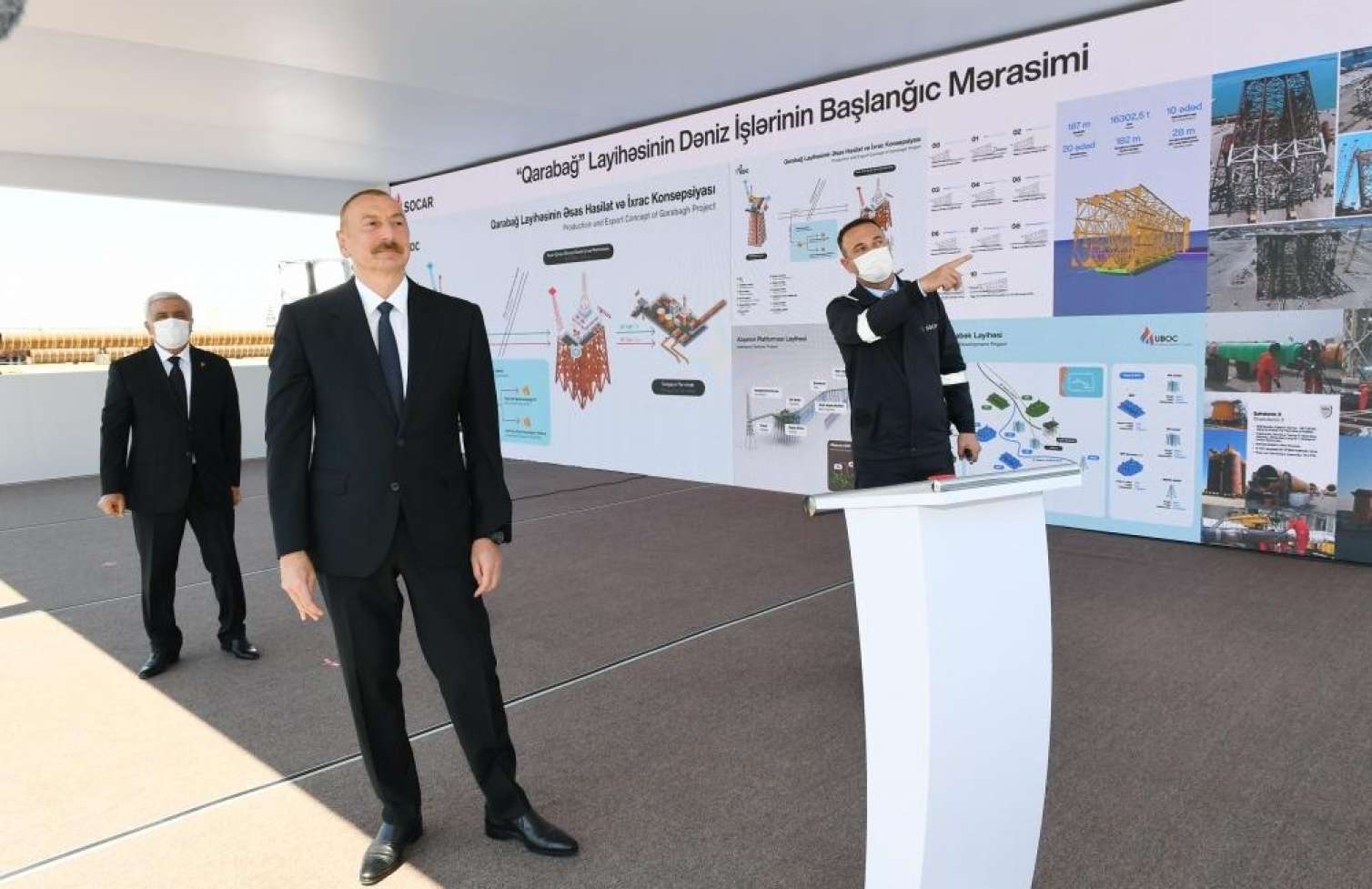 Prezident “Qarabağ” yatağının dayaq blokunun dənizə yola salınması mərasimində iştirak edib  - FOTOLAR