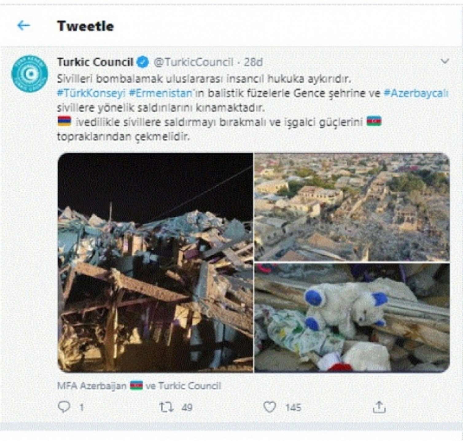 Ermənistan işğalçı qüvvələrini geri çəkməlidir   Türk Şurası 