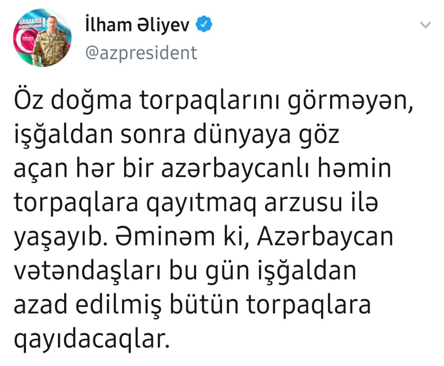 İlham Əliyevdən yeni TVİT: "Əminəm ki..." 