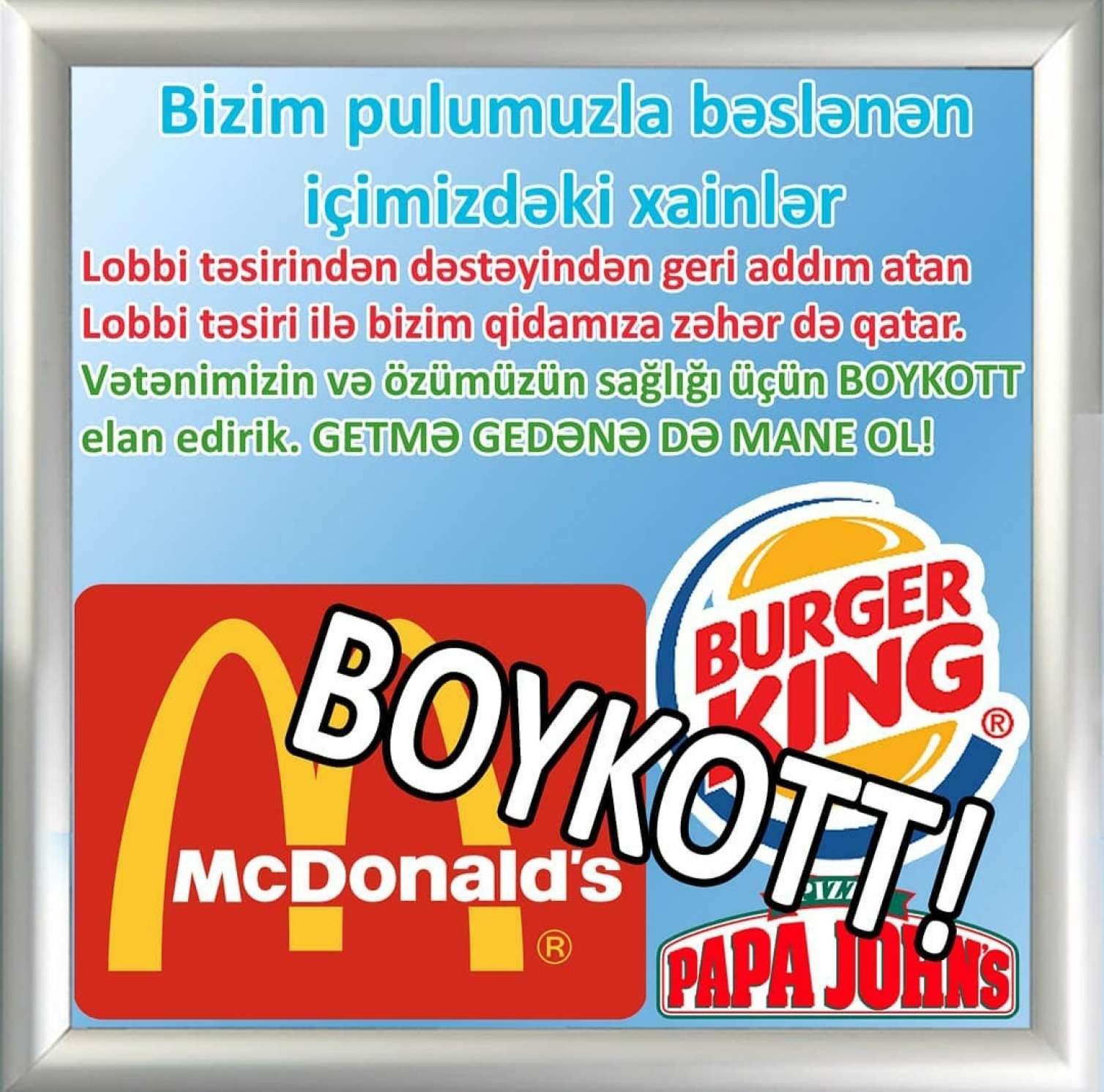 Xalq “McDonald’s”, “KingBurger” və “Papa John’s”u boykot edir: Prinsip, yoxsa xəyanət? 