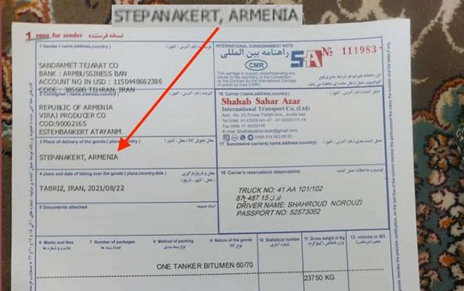 İranın təxribatı: göndəriş vərəqələrində "Stepanakert, Armenia" yazılır -   FOTO