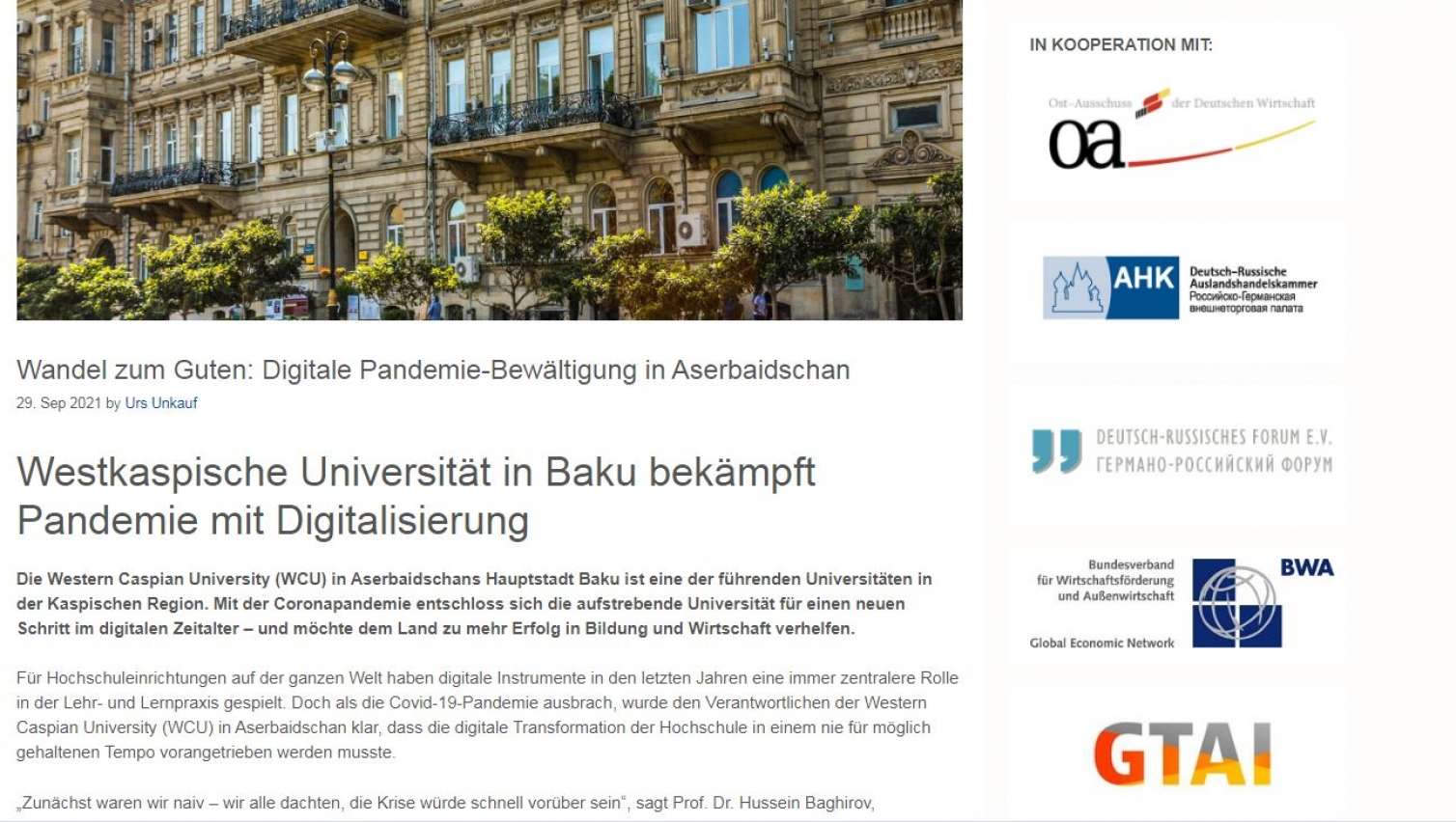 Almaniya mediasında Qərbi Kaspi Universiteti ilə bağlı məqalə dərc olundu -  FOTO