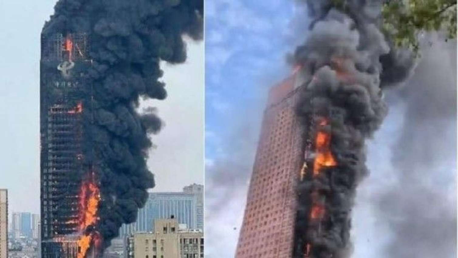 Çində 42 mərtəbəli bina yandı - Anbaan görüntülər 