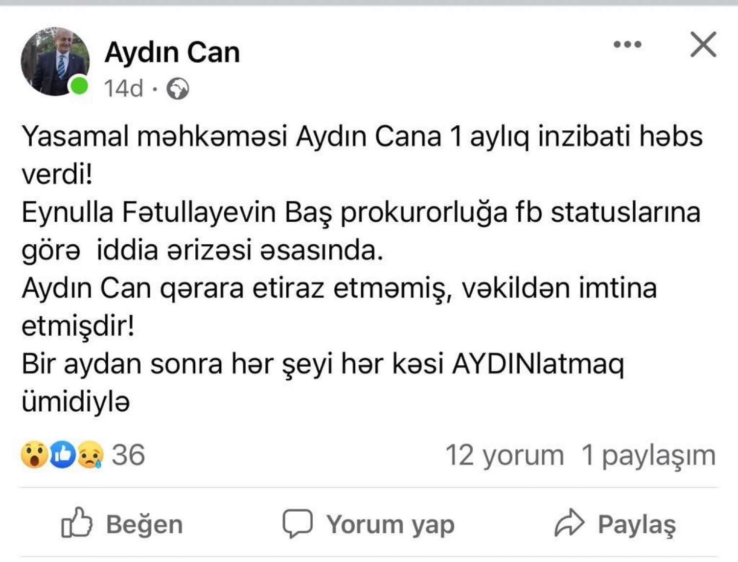 Eynulla Fətullayev Aydın Canıyevi həbs etdirdi -  FOTO