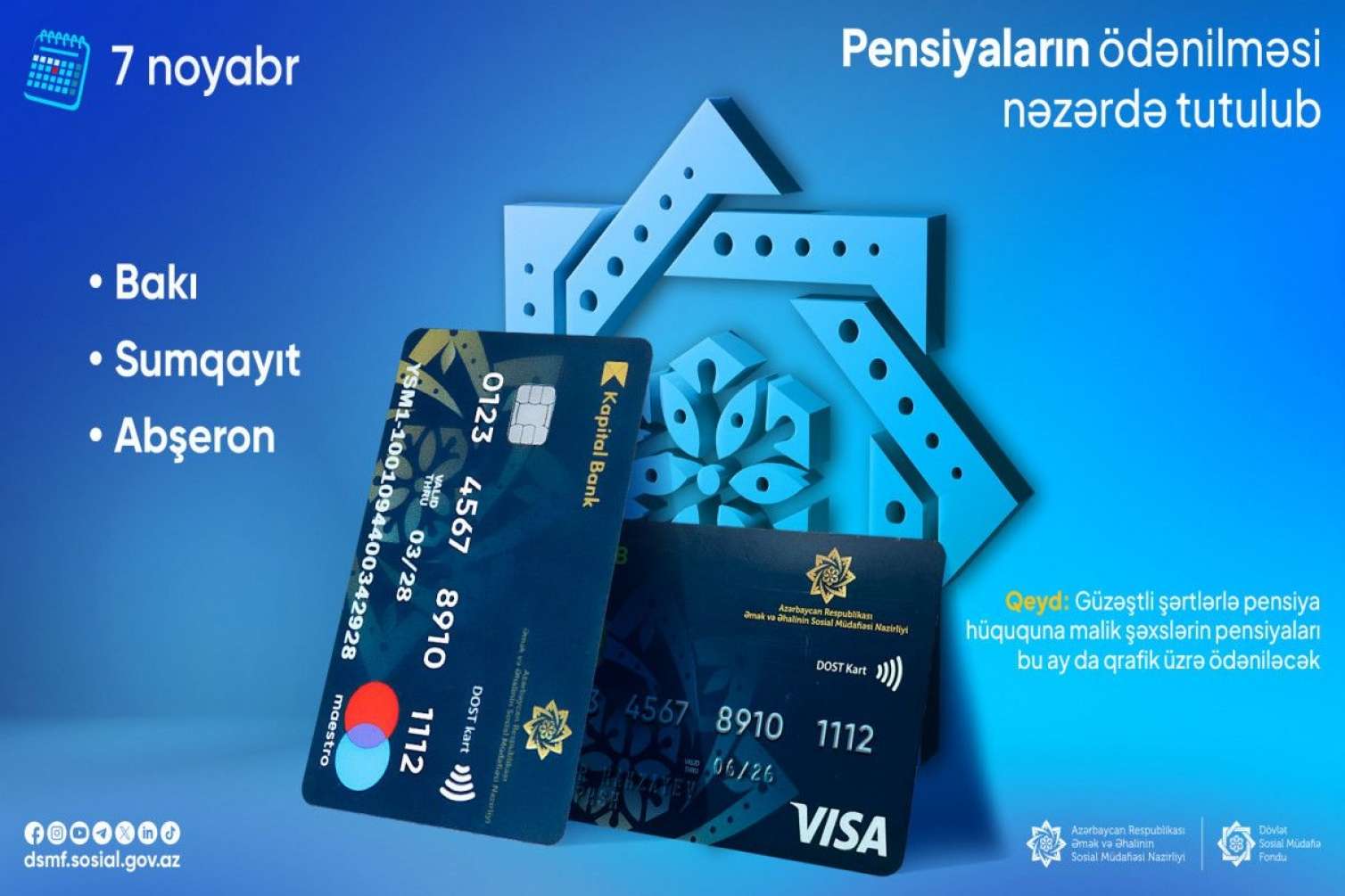 Bakı, Sumqayıt və Abşeronda pensiyalar bu tarixdə  ödəniləcək 