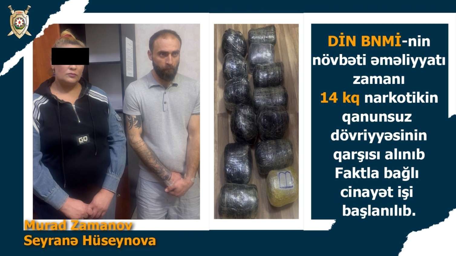 Murad Zamanov və Seyranə Hüseynova 14 kq narkotiklə tutuldular - FOTO 