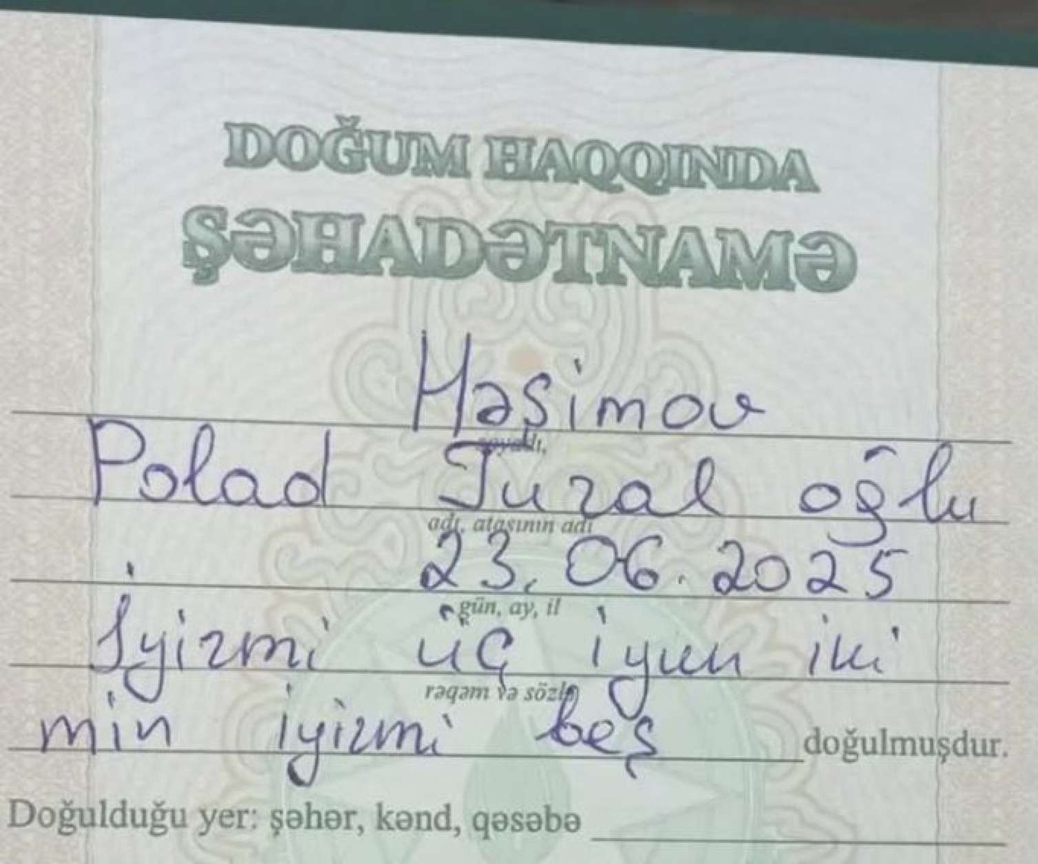 Polad Həşimovun doğum şəhadətnaməsi yayıldı: Bir ölər, min dirilərik... - Foto 