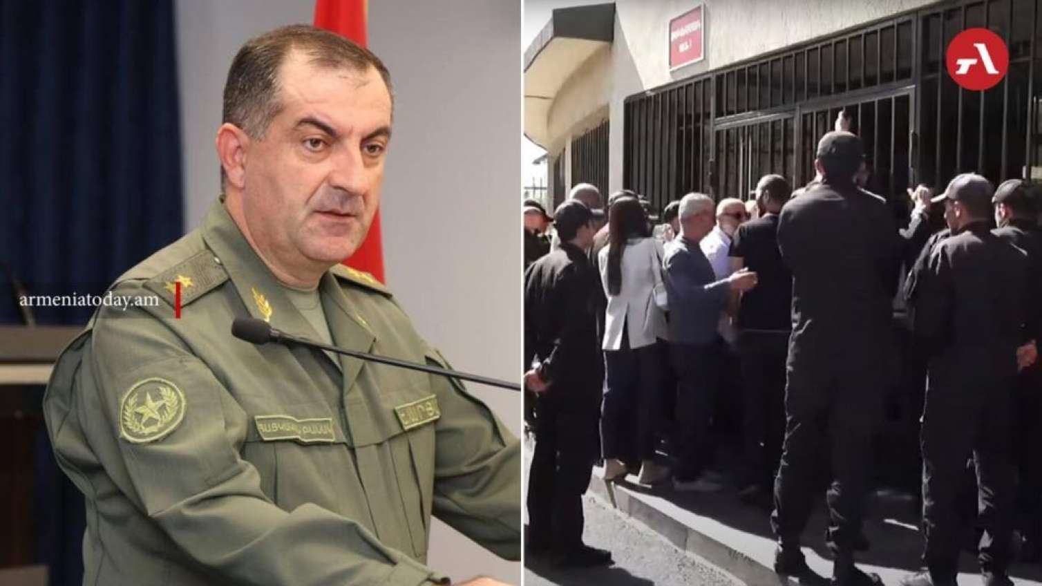 Ermənilər Müdafiə Nazirliyinin girişini bağladı - Polislə toqquşma - VİDEO 