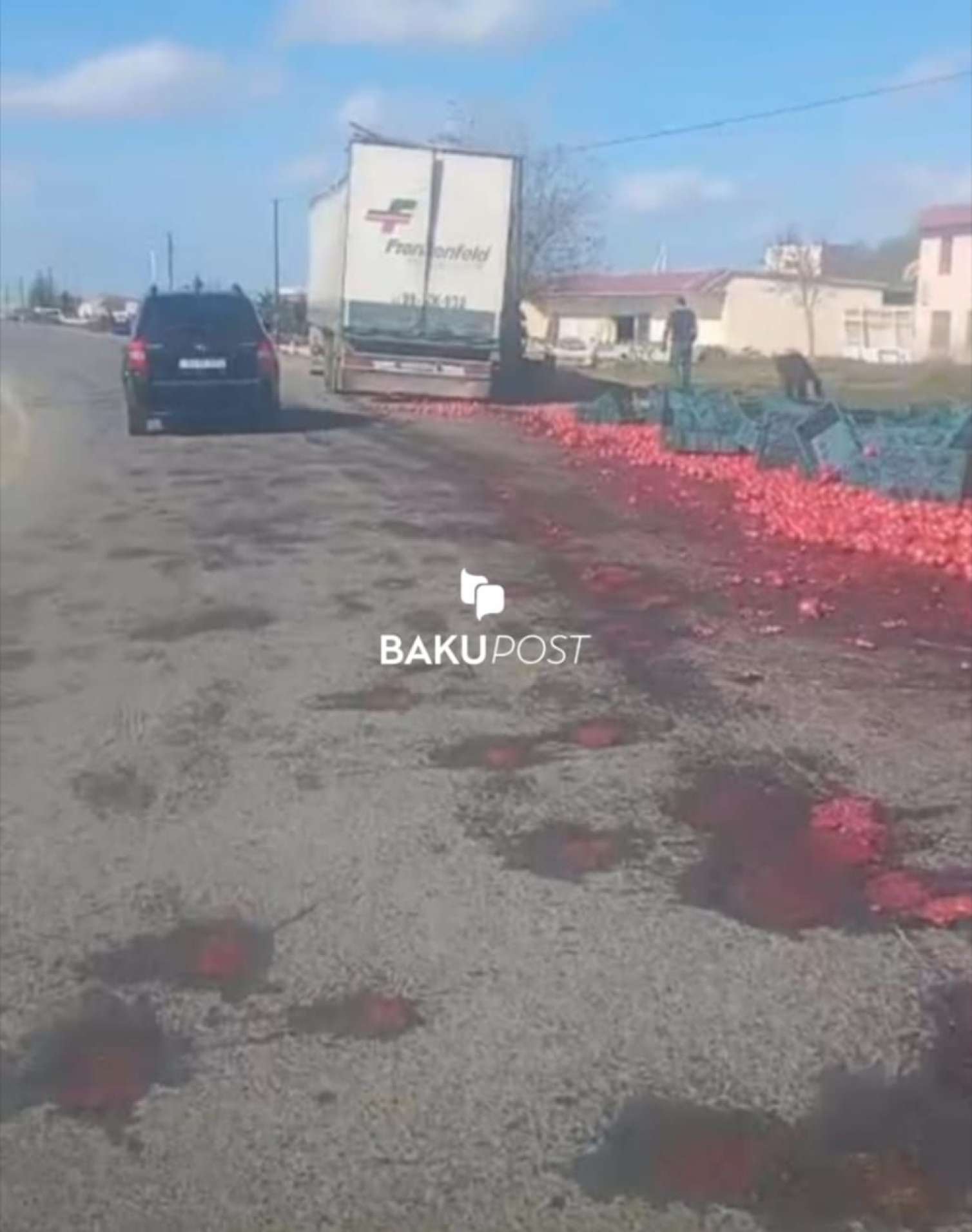 TIR aşdı, narlar yola dağıldı - FOTO 