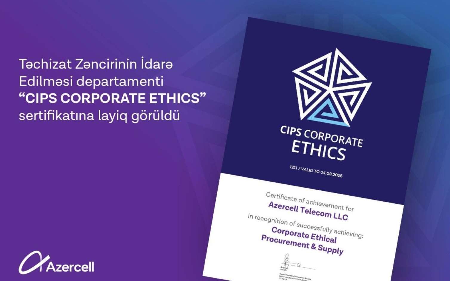 "Azercell" beynəlxalq sertifikata layiq görüldü 