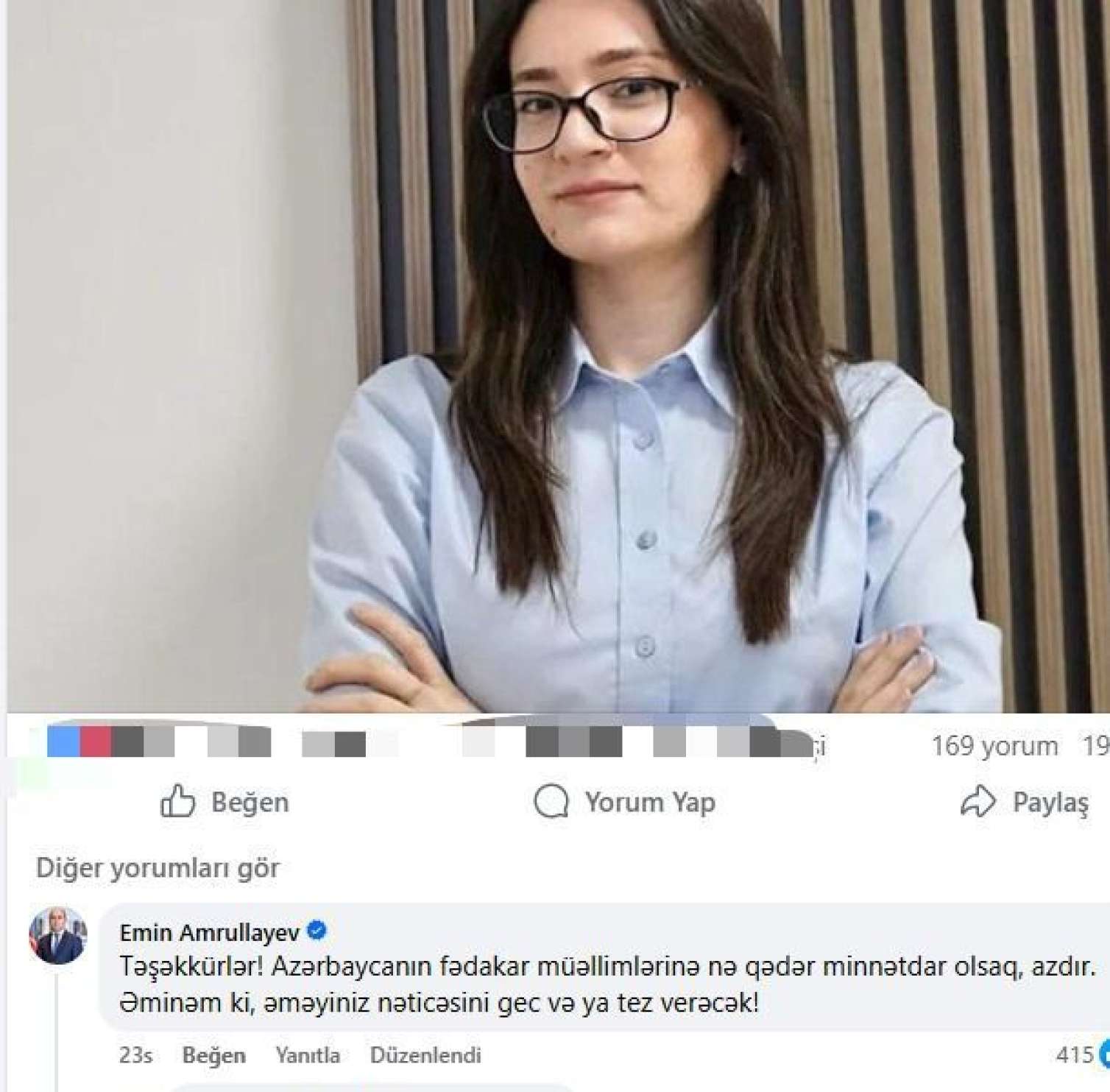 Nazir Feysbukda müəllimə cavab yazdı - Mübahisə düşdü - FOTO 