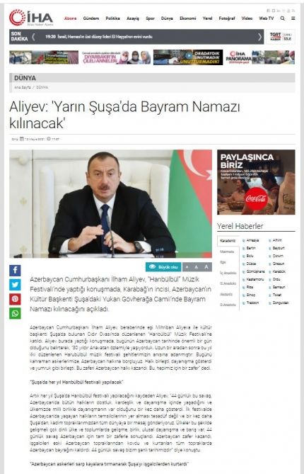 Türkiyə mediası Prezidentin Şuşaya səfərini işıqlandırdı - FOTOLAR Türkiyə mediası Prezidentin Şuşaya səfərini işıqlandırdı - FOTOLAR