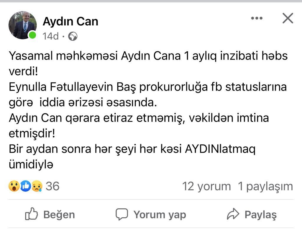 Eynulla Fətullayev Aydın Canıyevi həbs etdirdi -  FOTO