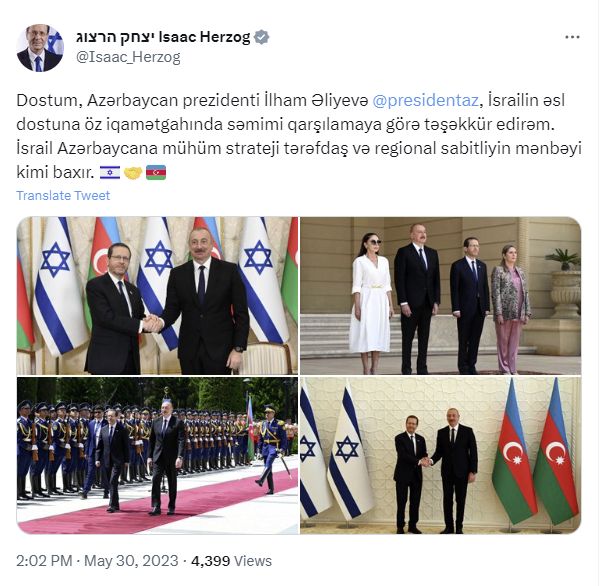 İsrail Prezidentindən Azərbaycan dilində paylaşım -  FOTO