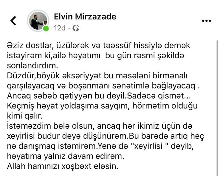 Elvin Mirzəzadə boşandı -  FOTO