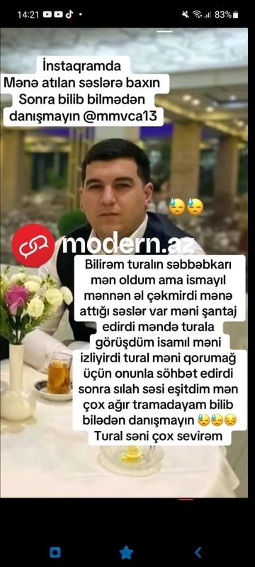 Bakıda qıza görə qətlə yetirilən Turalın sevgilisi: "Məni şantaj edirdi" - FOTO 