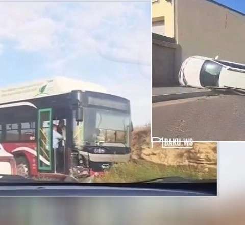"Bakubus"a çırpılan "Toyota" aşdı - VİDEO