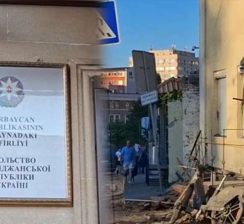 Rusiyanın raket zərbəsindən sonra səfirliyimizin görüntüləri - VİDEO 