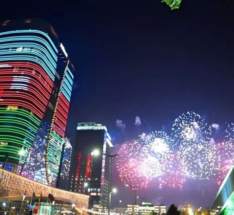 Daşkənddə binalar üzərində Azərbaycan bayrağı proyeksiya olundu 