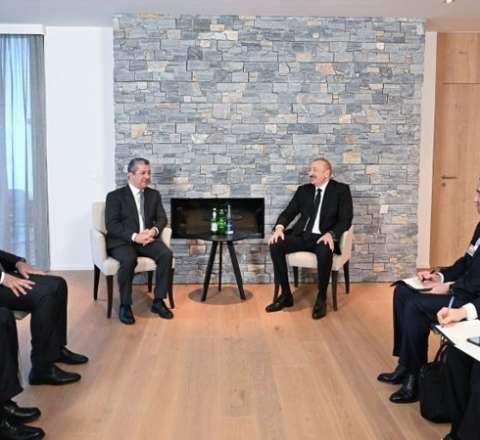 İlham Əliyev Davosda Məsrur Bərzani ilə görüşdü - FOTO