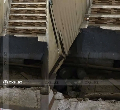 Binada blok çökdü - Sakinlər evdən çıxa bilmirlər - VİDEO 