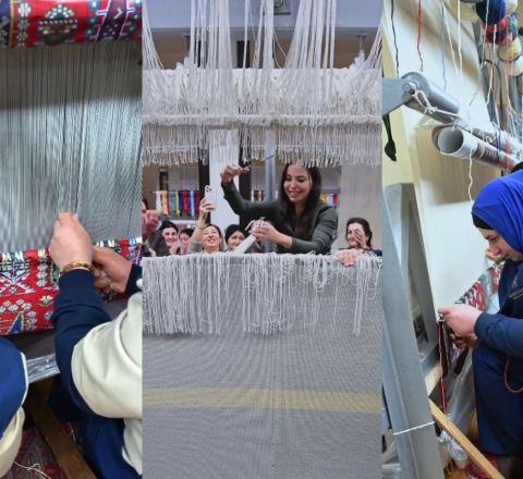 Şuşa məscidi üçün hazırlanan əl xalçasının kəsim mərasimindən görüntülər 