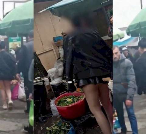 Quba camaatı bazara qısa ətəklə gələn qadını qovdu - VİDEO