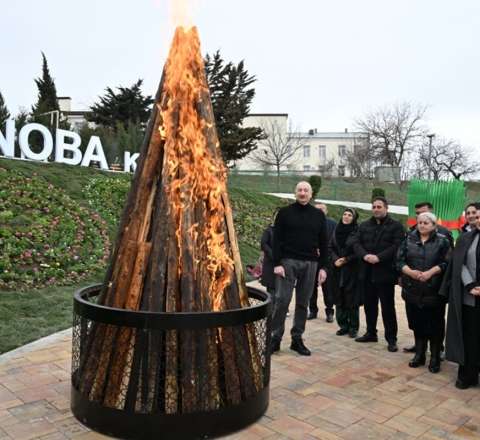 Prezident Xocavənddə Novruz tonqalını alovlandırdı - VİDEO