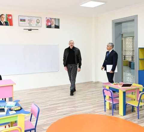 Prezident Şamaxı Avropa liseyinin yeni binasının açılışında - FOTO