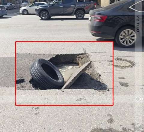 Bakının mərkəzində yeni təmir olunan yol ÇÖKDÜ - VİDEO/FOTO