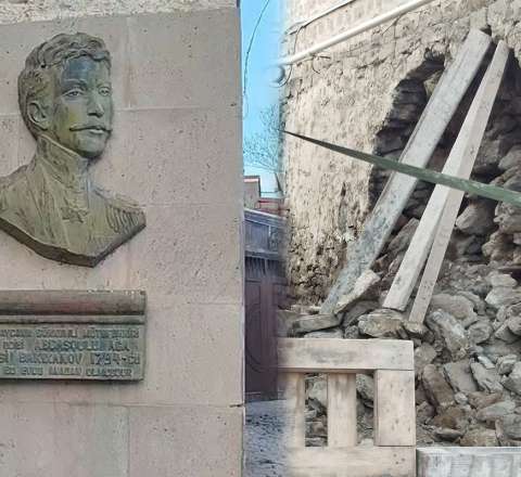 Bakıxanovun doğulduğu evin bir hissəsi uçdu  - VİDEO