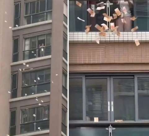 Pəncərədən küçəyə 1 milyon atdı - VİDEO