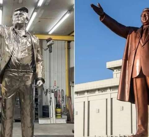 Trampın qızıl heykəli qoyuldu, hamı Şimali Koreya liderinə oxşatdı - FOTO