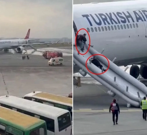 273 sərnişin daşıyan Türkiyə təyyarəsi alovlandı - Sərnişinlər təxliyyə edildi - Fotolar