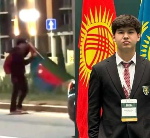 Yerə düşən Azərbaycan bayrağını qaldıran məktəbli mükafatlandırıldı - FOTO  - FOTO