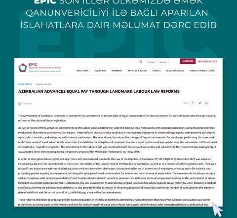 EPIC son illər ölkəmizdə əmək qanunvericiliyi ilə bağlı aparılan islahatlara dair məlumat dərc edib 