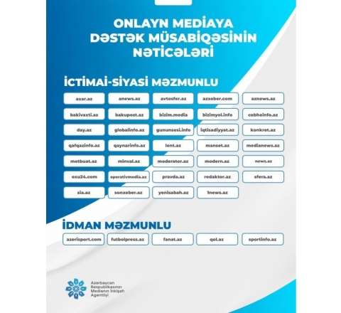 Onlayn media subyektləri üçün elan edilmiş müsabiqənin nəticələri açıqlanıb 
