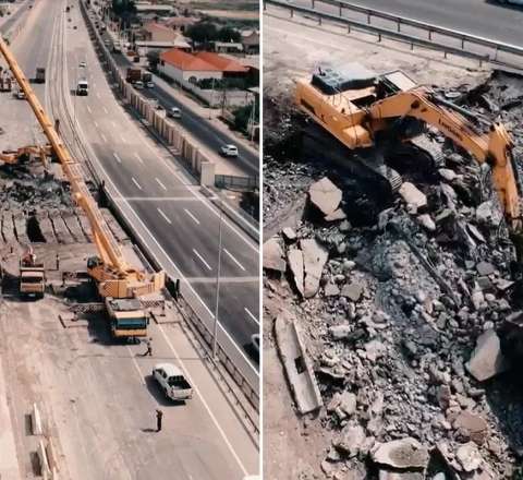 Qobustanda magistral yoldakı körpü sökülür 