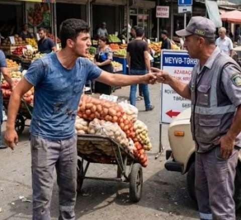 Şəmkir bazarında insident: Arabaçı “parkovşik”i döydü 
