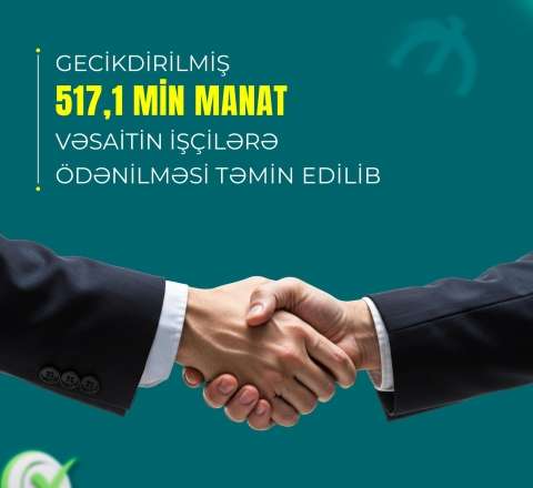 Yanvar-avqust ayları ərzində gecikdirilmiş 517,1 min manat vəsaitin işçilərə ödənilməsi təmin olunub 
