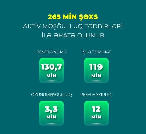 Yanvar-avqust aylarında 265 min şəxs aktiv məşğulluq tədbirləri ilə əhatə olunub 