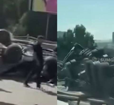 Bakı-Sumqayıt yolunda dəhşətli qəza: TIR minik avtomobilinin üzərinən keçdi  - VİDEO