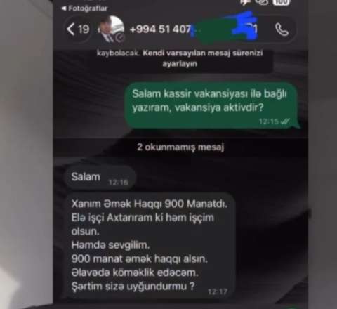 900 manatlıq iş elanında qadına əxlaqsız təklif:  Həm işçi axtarıram, həm sevgili - VİDEO