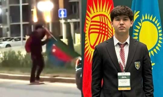 Yerə düşən Azərbaycan bayrağını qaldıran məktəbli mükafatlandırıldı - FOTO  - FOTO
