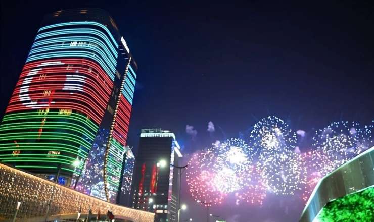 Daşkənddə binalar üzərində Azərbaycan bayrağı proyeksiya olundu 