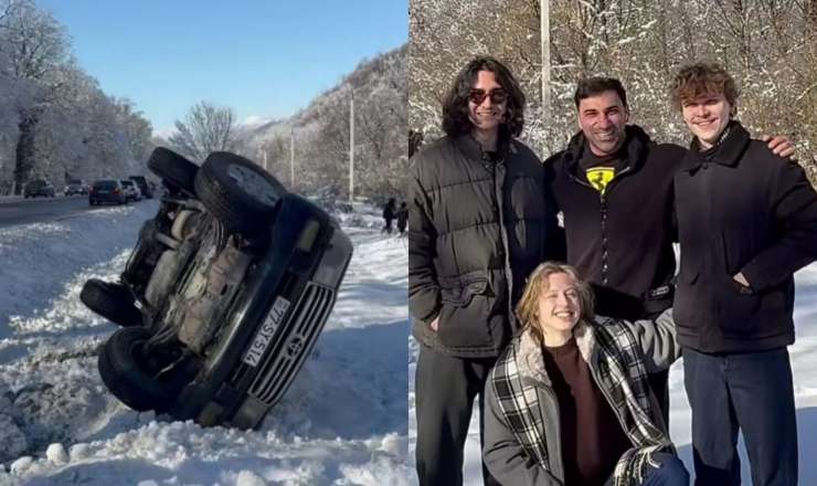 Azərbaycanda maraqlı hadisə - Qəzaya düşən maşından çıxıb şəkil çəkdirdilər - VİDEO 